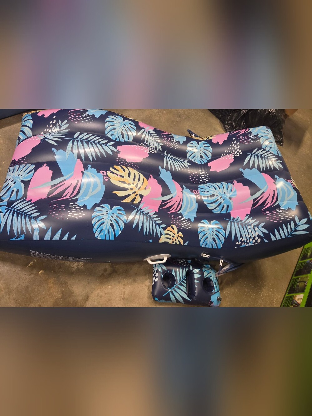 EUC Inflatable Ergonomic Adult Beach Lounger Tropical Leaf Print, Navy Pink Teal - Picture 9 of 15